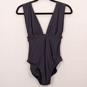 J. Crew deep plunge v-neck black one piece swimsuit-2